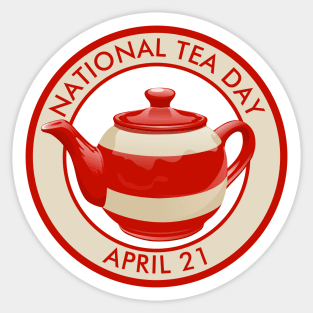 National Tea Day, red striped teapot Sticker
